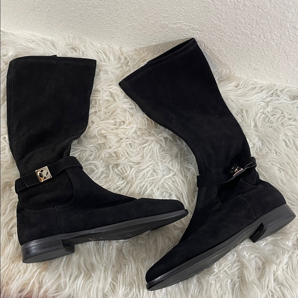 KATE SPADE New York Verona Suede Black Knee High Boots With Spade Charm Size 8 - Picture 5 of 11
